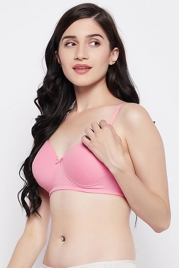 Front listing image for Padded Non-Wired Demi Cup Multiway T-shirt Bra in Baby Pink - Cotton