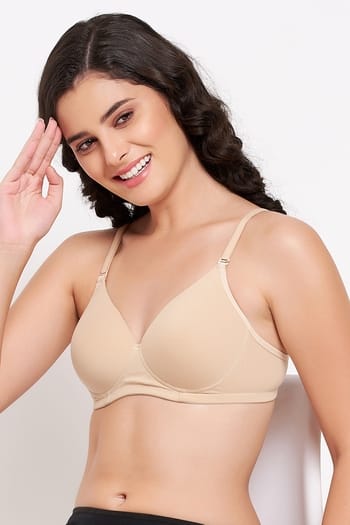 Clovia Padded Non-Wired Demi Cup Multiway T-shirt Bra in Nude Colour