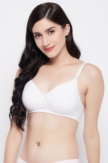 Clovia Padded Non-Wired Demi Cup Multiway T-Shirt Bra in White - Cotton