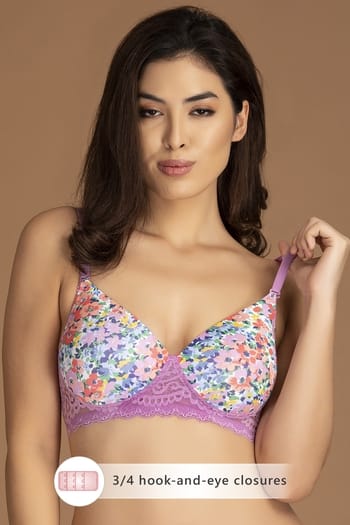 Clovia Padded Non-Wired Floral Print Multiway T-Shirt Bra with Lace Wings With matching PN5101T12