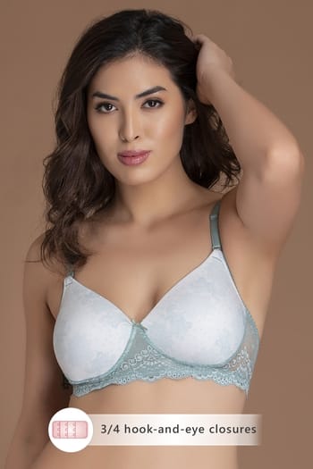 Clovia Padded Non-Wired Floral Print Multiway T-Shirt Bra with Lace Wings With Matching PN5101R11
