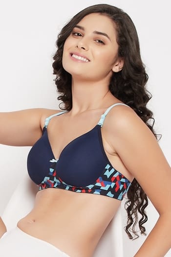 Clovia Padded Non-Wired Full Cup Multiway T-Shirt Bra in Navy