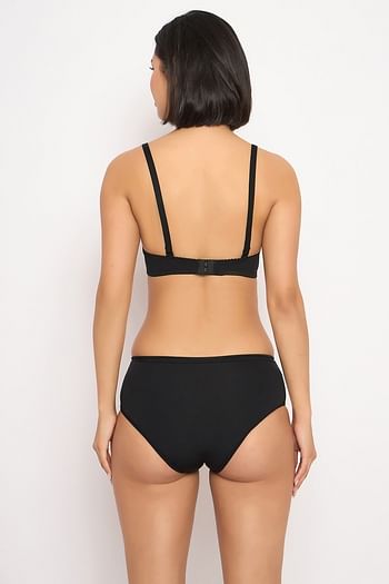 Back listing image for Padded Non-Wired Full Coverage Multiway Bra & Mid Waist Hipster Panty in Black	