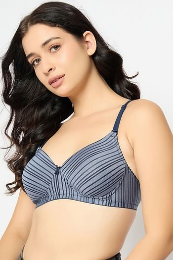 Front listing image for Padded Non-Wired Full Coverage Self Striped Multiway T-shirt Bra in Grey