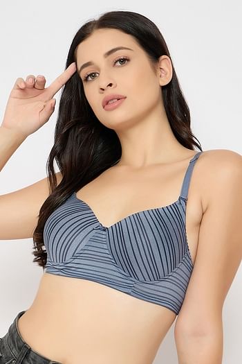 Front listing image for Padded Non-Wired Full Coverage Multiway Striped T-shirt Bra in Grey