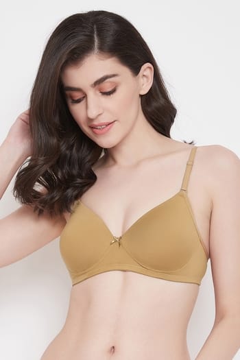Clovia Padded Non-Wired Full Coverage Multiway T-Shirt Bra in Skin Colour- Cotton
