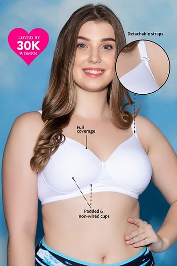 Front listing image for Padded Non-Wired Full Coverage Multiway T-Shirt Bra in White - Cotton