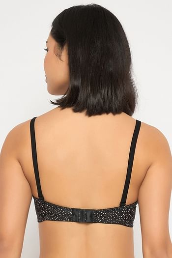 Back listing image for Padded Non-Wired Full Coverage Printed Multiway Bra in Black
