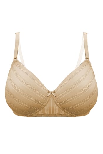 Clovia Padded Non-Wired Full Coverage Self-Patterned Multiway T-shirt Bra in Beige