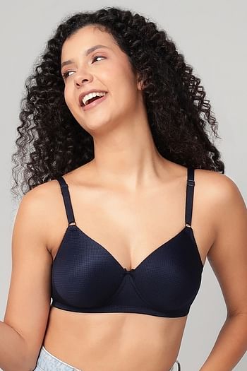 Front listing image for Padded Non-Wired Full Coverage Self-Patterned T-shirt Bra in Navy Colour