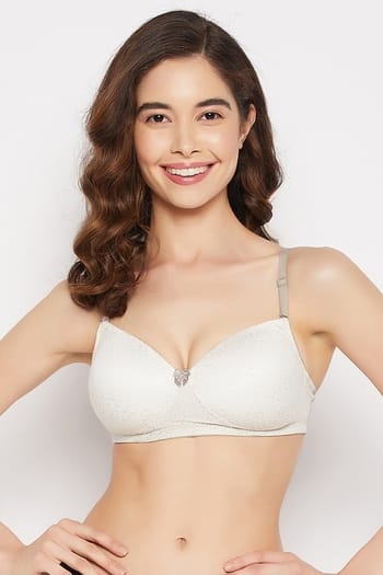 Clovia Padded Non-Wired Full Cup Animal Print Bra in Grey