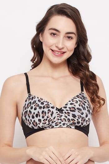 Clovia Padded Non-Wired Full Cup Animal Print Multiway T-shirt Bra in Light Grey