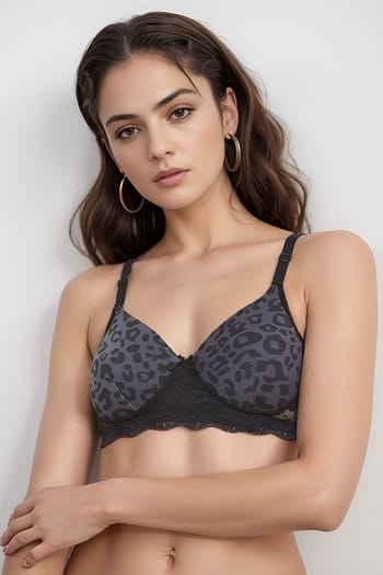 Clovia Padded Non-Wired Full Cup Multiway Animal Print T-Shirt Bra in Black