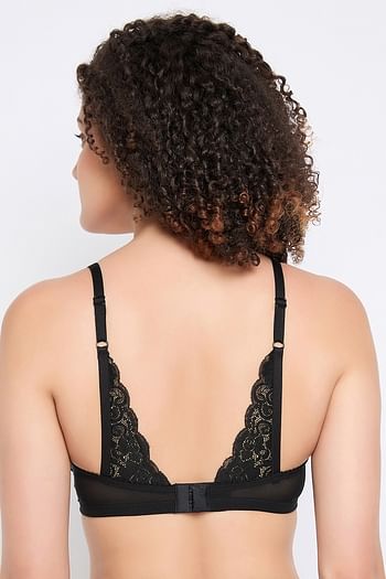 Back listing image for Padded Non-Wired Full Coverage Bra in Black - Lace