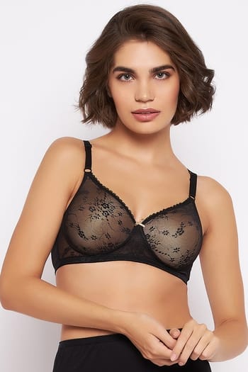 Clovia Padded Non-Wired Full Cup Bra in Nude Colour - Lace