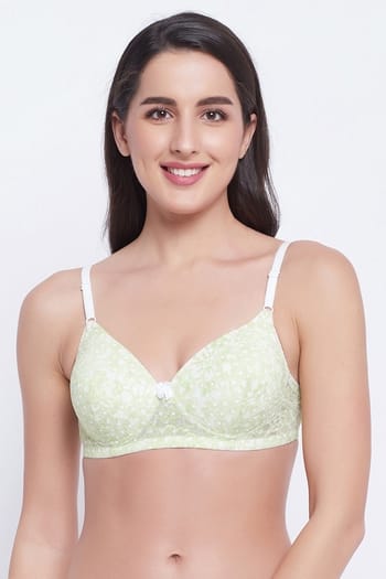 Clovia Padded Non-Wired Full Cup Bra in Pista Green - Lace