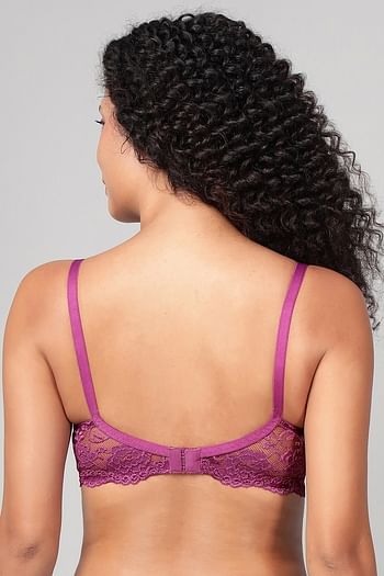 Back listing image for Padded Non-Wired Full Cup Bra in Wine Colour - Lace
