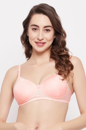 Clovia Padded Non-Wired Full Cup Circle Print Multiway T-shirt Bra in Soft Pink