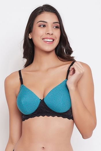 Front listing image for Padded Non-Wired Full Cup Dot Print T-Shirt Bra in Light Blue