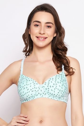 Front listing image for Padded Non-Wired Full Cup Floral Print Multiway T-shirt Bra in Baby Blue - Cotton