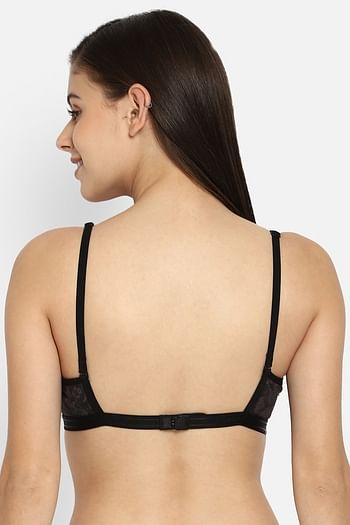 Back listing image for Padded Non-Wired Full Cup Floral Print Multiway T-Shirt Bra in Black	