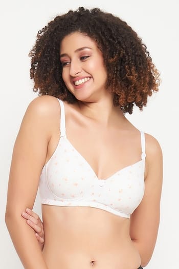 Clovia Padded Non-Wired Full Cup Floral Print Multiway T-shirt Bra in White