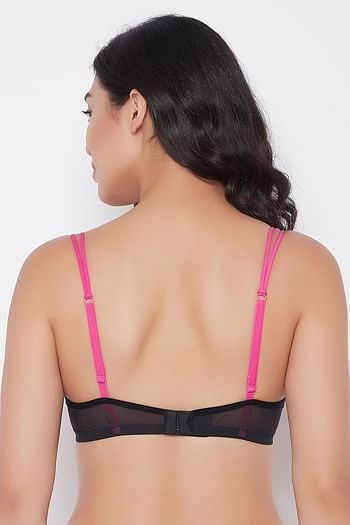 Back listing image for Padded Non-Wired Full Cup Floral Print T-shirt Bra in Black	