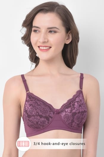 Clovia Padded Non-Wired Full Cup Full Coverage Bra in Purple- Lace