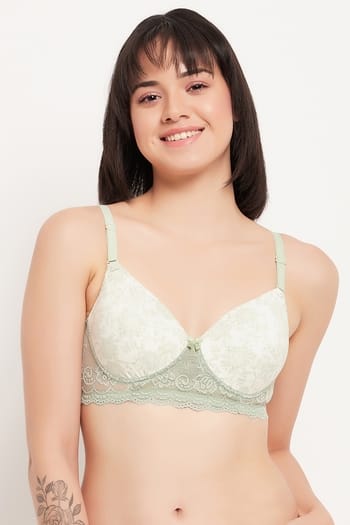 Clovia Padded Non-Wired Full Coverage Printed Multiway T-shirt Bra in Sage Green