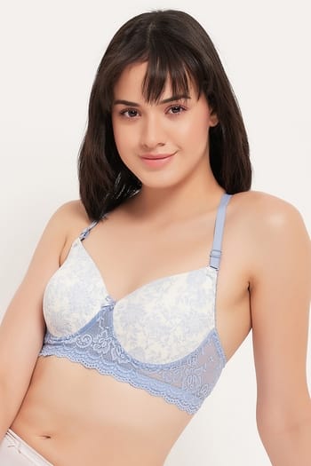 Clovia Padded Non-Wired Full Coverage Printed Multiway T-shirt Bra in Baby Blue