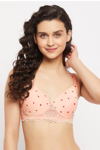 Clovia Padded Non-Wired Full Cup Fruit Print Multiway T-shirt Bra in Baby Pink