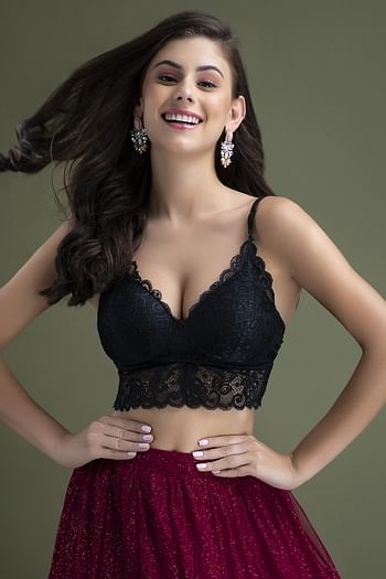 Front listing image for Padded Non-Wired Full Coverage Longline Bralette in Black