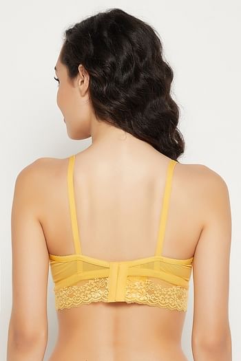 Back listing image for Padded Non-Wired Full-Cup Longline Bralette in Yellow - Lace	