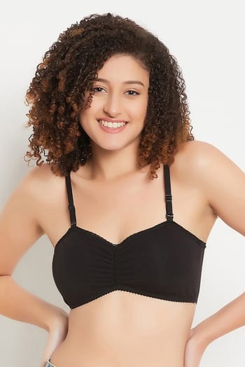 Clovia Padded Non-Wired Full Cup Multiway Beginners T-shirt Bra in Black with Removable Cups - Cotton