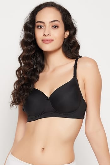 Clovia Padded Non-Wired Full Cup Multiway Side Open T-shirt Bra in Black