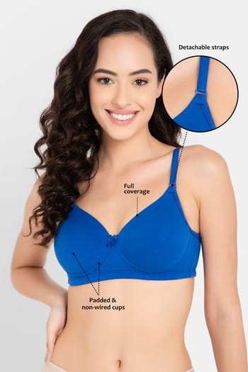 Clovia Padded Non-Wired Full Cup Multiway T-shirt Bra in Cobalt Blue - Cotton