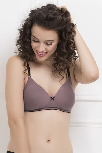 Clovia Padded Non-Wired Full Cup T-shirt Bra in Dusty Pink - Cotton