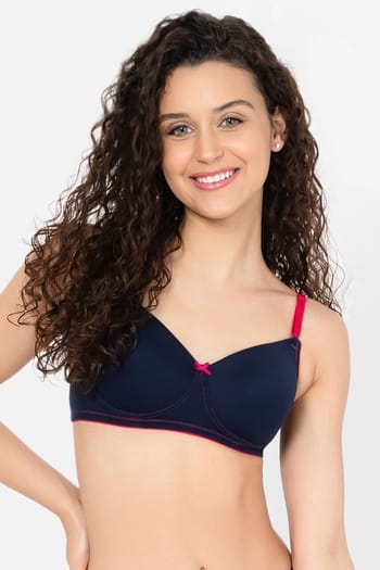Clovia Padded Non-Wired Full Coverage Multiway T-shirt Bra in Navy Colour - Cotton