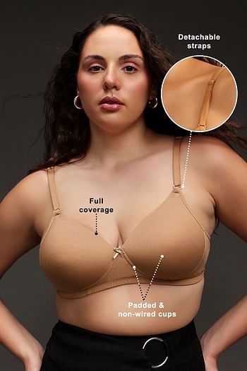 Front listing image for Padded Non-Wired Full Coverage Multiway T-shirt Bra in Nude Colour - Cotton
