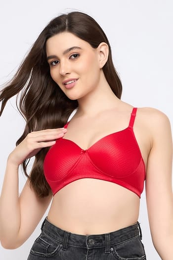 Clovia Padded Non-Wired Full Cup Multiway T-shirt Bra in Red