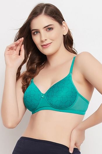 Front listing image for Padded Non-Wired Full Cup Printed Multiway T-shirt Bra in Teal Green 