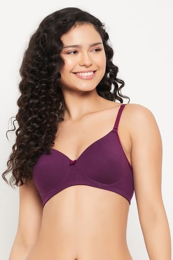 Clovia Padded Non-Wired Full Cup Multiway T-shirt Bra in Wine Colou...