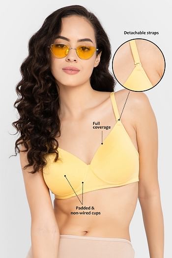 Front listing image for Padded Non-Wired Full Coverage Multiway T-shirt Bra in Yellow - Cotton