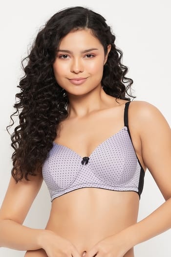 Clovia Padded Non-Wired Full Cup Polka Dot Print Multiway T-shirt Bra in Grey