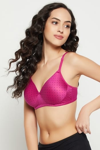 Clovia Padded Non-Wired Full Cup Polka Dot Print Multiway T-shirt Bra in Purple