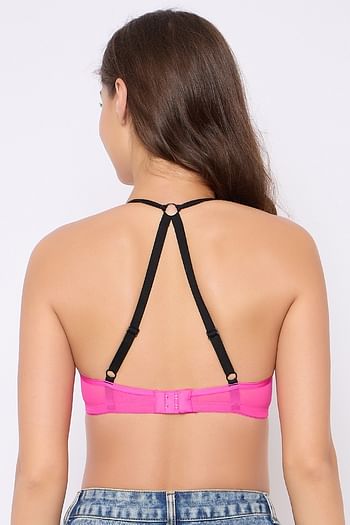 Back listing image for Padded Non-Wired Full Coverage Polka Dot Print Racerback T-shirt Bra in Magenta