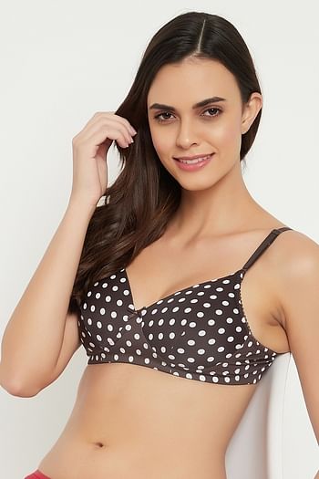 Front listing image for Padded Non-Wired Full Cup Polka Dot Print T-shirt Bra in Dark Brown