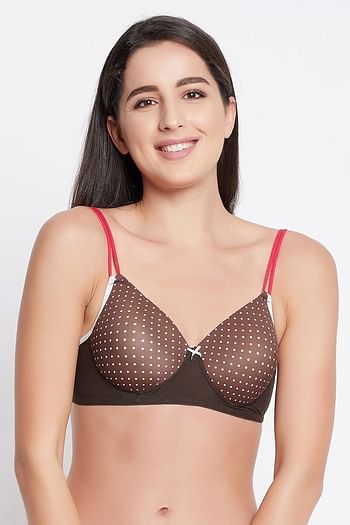 Front listing image for Padded Non-Wired Full Cup Polka Dot T-Shirt Bra in Brown	