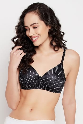 Clovia Padded Non-Wired Full Cup Polka Print Multiway T-shirt Bra in Black