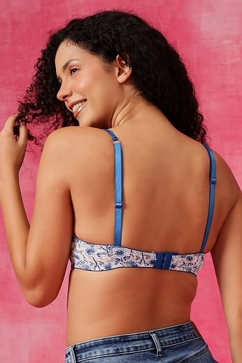 Back listing image for Padded Non-Wired Full Coverage Floral Print T-shirt Bra in White
